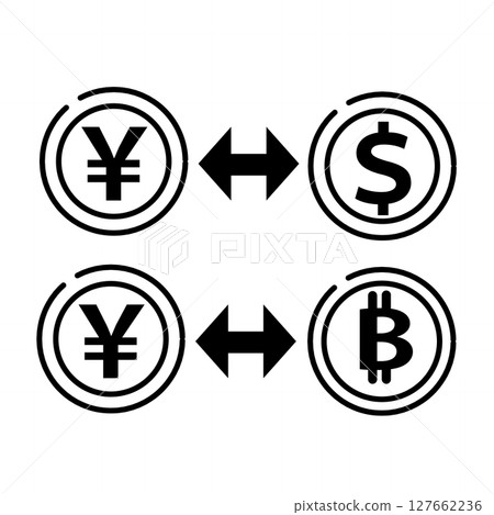Yen dollar bitcoin currency exchange icon 127662236