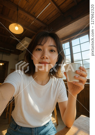 I took a selfie at a cafe in town 127662320