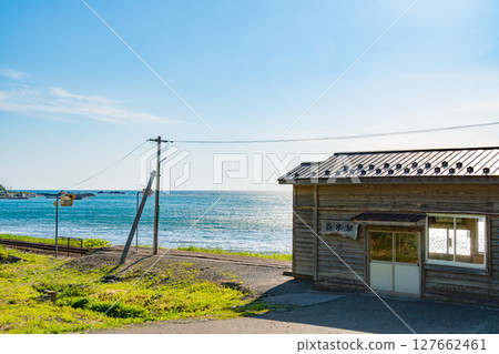A station with a view of the ocean, Gono Line, Umaki Station. Japan, Aomori, Fukaura 127662461