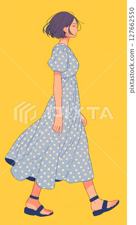 一個穿藍色裙子的女人 127662550