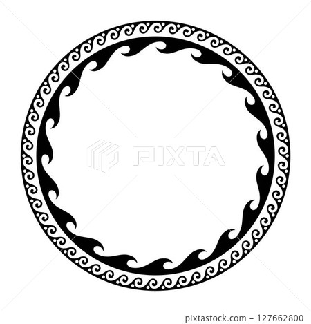 Round classic greek frame. Greek wave meander. Circle european border. Patterns of Greece, ancient Rome. In the form of wave. Vitruvian wave. For card, textile, engraving, embroidery, porcelain 127662800
