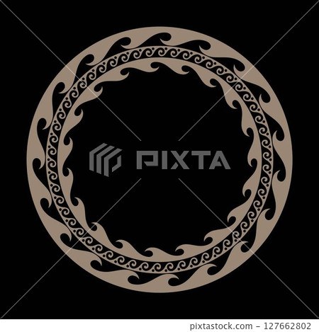 Circle classic greek ornament frame. Greek wave meander. Circle european border. Patterns of Greece, ancient Rome. Vitruvian wave. For card, textile, engraving, embroidery, porcelain, engraving Circle classic greek ornament frame. Greek wave meander. Circle european border. Patterns of Greece, ancient Rome. Vitruvian wave. For card, textile, engraving, embroidery, porcelain, engraving 127662802