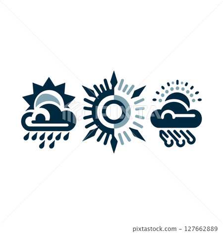 天氣圖示集:晴天、陰天和雨天的混合 天氣圖示集:晴天、陰天和雨天的混合 127662889