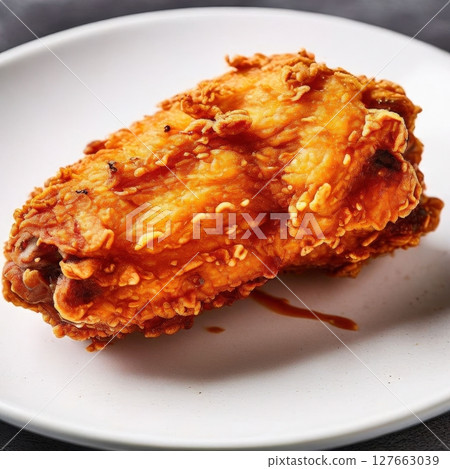 an AI Image Generator, Crispy Fried Chicken Drumstick Isolated Against an AI Image Generator, Crispy Fried Chicken Drumstick Isolated Against 127663039