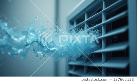 Air Conditioner with Cool Air Flowing. 127663138
