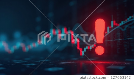Exclamation mark against stock market charts, financial alert 127663142