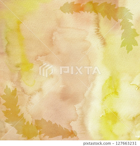A frame made of silhouettes of fallen leaves. An autumn-like illustration with a watercolor background. 127663231