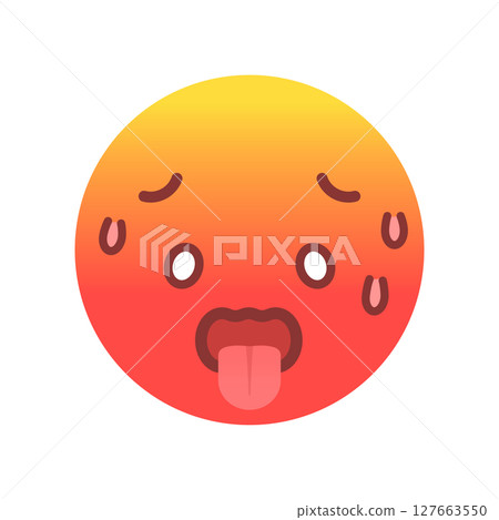 Emoji of a red-faced sweater with eyes rolled back and tongue sticking out - Image of hot, painful condition, high fever, heat stroke, or extreme heat 127663550