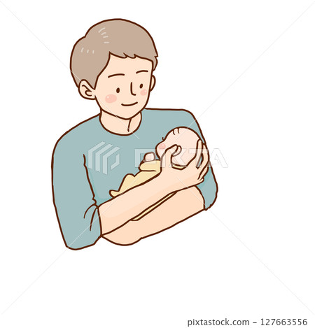 Father smiling while holding a baby 127663556