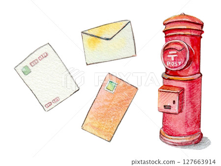 Watercolor post box and mail Watercolor post box and mail 127663914