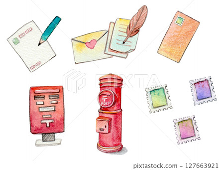 Watercolor postal set Watercolor postal set 127663921