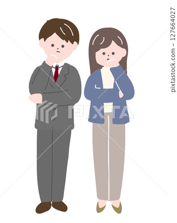 一個穿西裝的男人和一個穿夾克的女人在思考 127664027