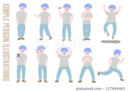 手繪風格年輕男子全身姿勢集 127664463