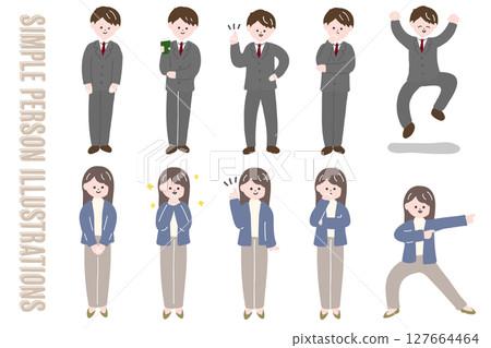 手繪風格商人和女人男性和女性全身姿勢集 手繪風格商人和女人男性和女性全身姿勢集 127664464