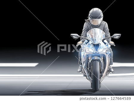 Illustration material of female rider, front, running, studio 127664589
