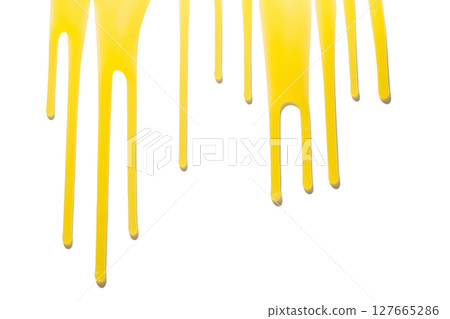 Yellow drips on white canvas, isolated on white, PNG Yellow drips on white canvas, isolated on white, PNG 127665286