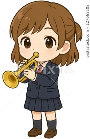 穿制服的女孩吹小號 127665508