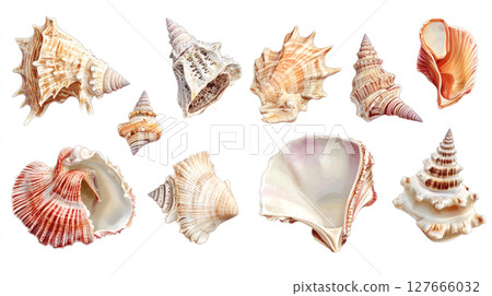 水彩貝殼插圖 127666032
