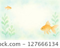 A pale illustration frame of a swimming goldfish 127666134