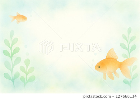 A pale illustration frame of a swimming goldfish 127666134