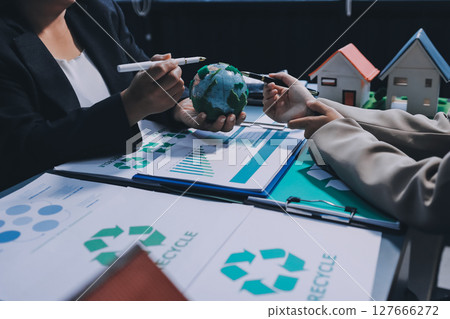 Sustainable development with renewable energy solutions, ecology concept, green business. 127666272
