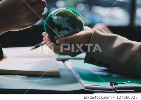 Sustainable development with renewable energy solutions, ecology concept, green business. 127666325