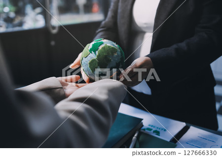 Sustainable development with renewable energy solutions, ecology concept, green business. Sustainable development with renewable energy solutions, ecology concept, green business. 127666330