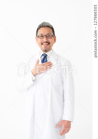 Portrait of a man in a white coat 127666505