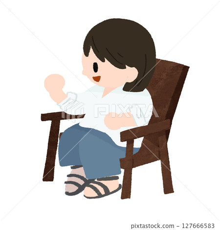 一幅可愛的手繪插圖，描繪了一個女人坐在椅子上開心地聊天 127666583