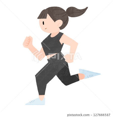 身穿訓練服跑步的年輕女子的變形插圖 身穿訓練服跑步的年輕女子的變形插圖 127666587