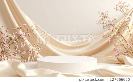 a podium of spring and beauty with a touch of gold light and pink floral design a podium of spring and beauty with a touch of gold light and pink floral design 127666660