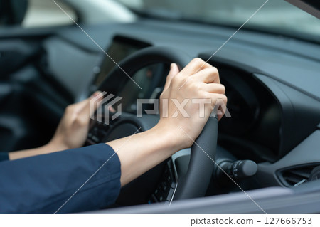 Man driving a car, hand Man driving a car, hand 127666753