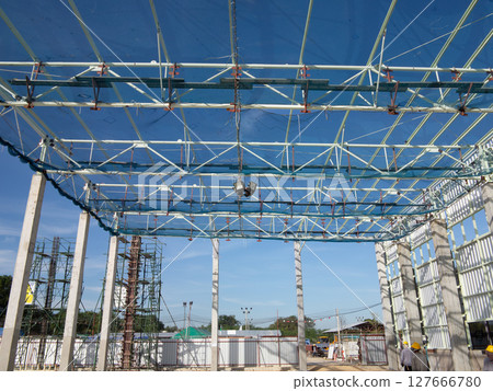 Roof construction for factory warehouse. Roof construction for factory warehouse. 127666780