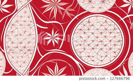 Design frame with hemp leaf decorative pattern | Japanese-style decoration in red and white color scheme Design frame with hemp leaf decorative pattern | Japanese-style decoration in red and white color scheme 127666796