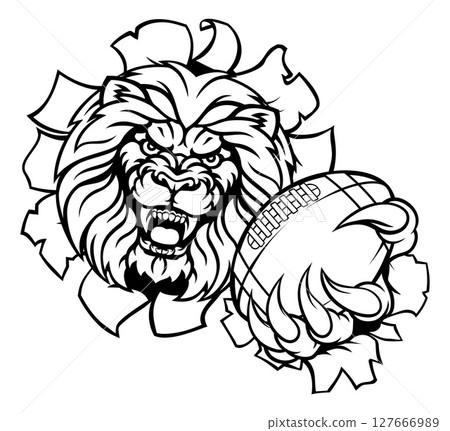 Lion American Football Ball Breaking Background Lion American Football Ball Breaking Background 127666989