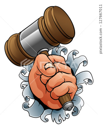 Auctioneer Judge Hand Holding Wooden Hammer Gavel Auctioneer Judge Hand Holding Wooden Hammer Gavel 127667011