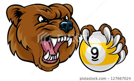 Bear and 9 Ball Nine Ball Pool Cartoon Mascot 127667024