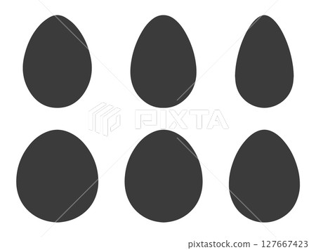 Egg shape silhouette icon symbol set.  Egg patterns collection with different shape for Easter. Vector illustration image. Isolated on white background. 127667423