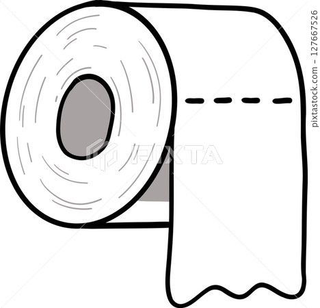 Hand drawn Bathroom elements doodle, Toilet paper roll with a loose end for easy tearing. 127667526