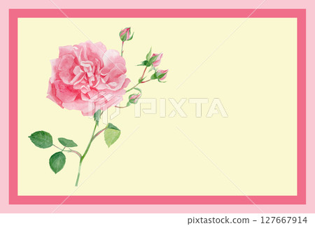一張帶有粉紅色玫瑰花插圖的水彩留言卡 127667914