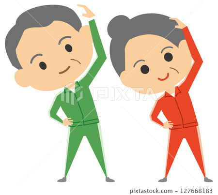 Image illustration of a senior couple doing warm-up exercises 127668183