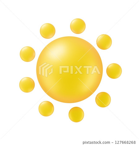 Realistic glossy yellow sun sphere icon 3d style isolated on white background Vector summer object 127668268