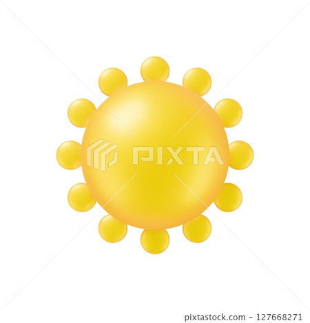 Glossy yellow sun sphere in realistic 3d style isolated on white background Vector sun summer object Glossy yellow sun sphere in realistic 3d style isolated on white background Vector sun summer object 127668271