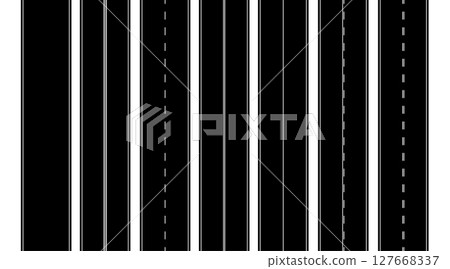 Seamless asphalt top view road or highway types in flat vector style isolated on white background Seamless asphalt top view road or highway types in flat vector style isolated on white background 127668337