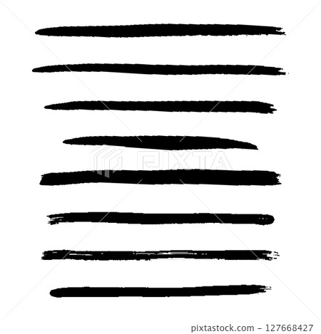 Black Brush strokes isolated on white background. Dry Brush Strokes and Scratches Retro Grunge Background. Vector brush stroke texture. Black ink, paint splatter. 127668427