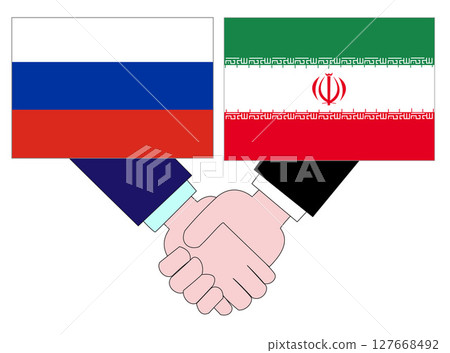 An illustration showing the state of diplomacy between Russia and Iran. 127668492