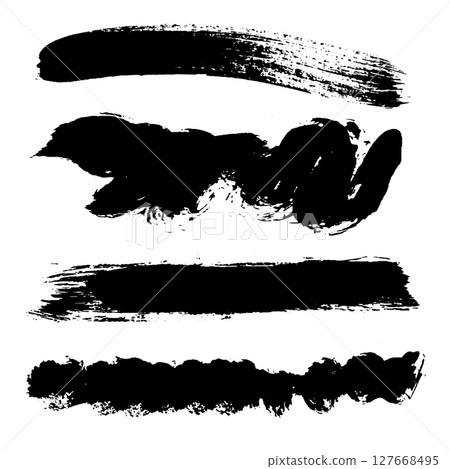 Black Brush strokes isolated on white background. Dry Brush Strokes and Scratches Retro Grunge Background. Vector brush stroke texture. Black ink, paint splatter. 127668495
