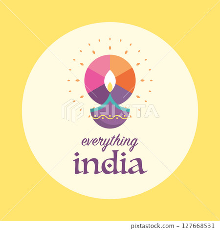 Everything india logo. Colorful oil lamps Diwali festival. Everything india logo. Colorful oil lamps Diwali festival. 127668531