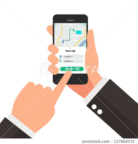 Man booking car by application on smartphone. 127668532