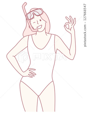 A Happy Swimmer is Ready and Excited for an Amazing Adventure and Fun in the Sun 127668547